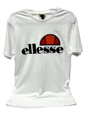 Ellesse White T-Shirt Men's Crew Neck Graphic Tee, Regular Fit Heritage Logo, M